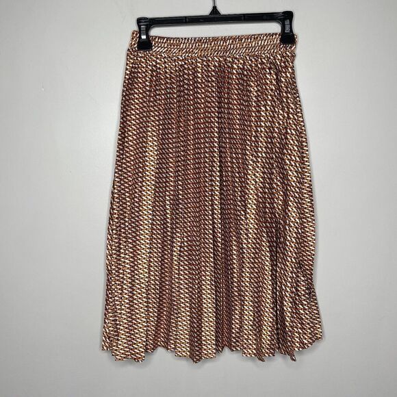 MONTEAU Skirt Womens Small S Brown Ivory Pleated NEW Geometric Print - Picture 1 of 8